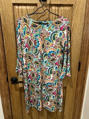 Leslie Fay Bell Sleeve Print Shift Dress